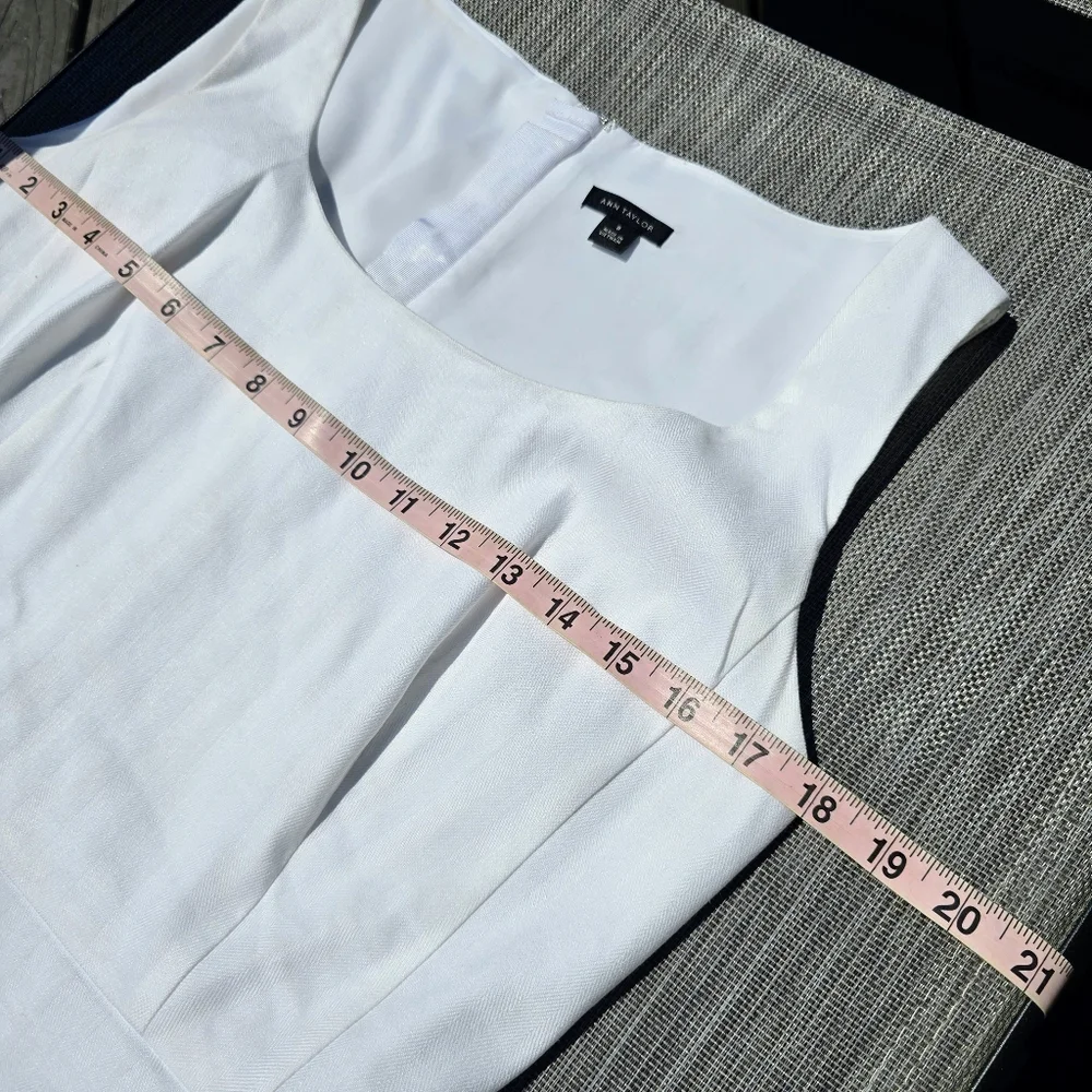 Ann Taylor White Herringbone Linen Sheath Dress - Picture 5 of 10